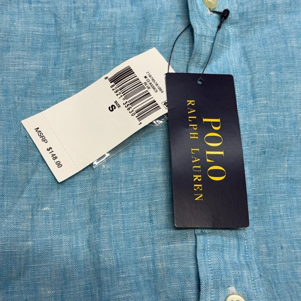 Polo Ralph Lauren Men Small Blue Linen Button Up Shirt Classic Fit Long Sleeve